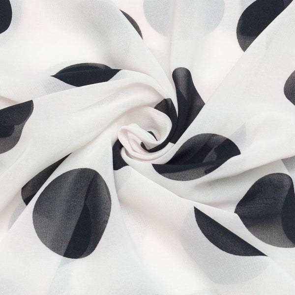 Szyfon Drukowany Biały Czarne Kropki Groszki - Textil World
