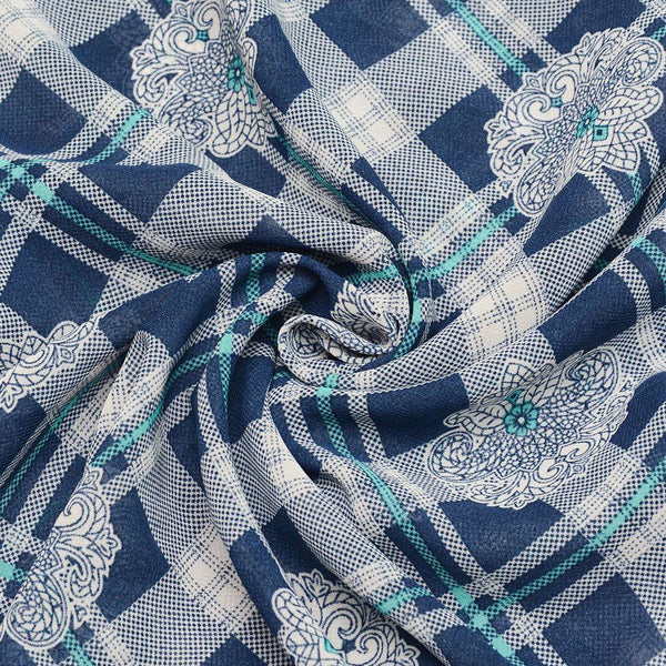 Szyfon Drukowany Niebieska Kratka - Textil World