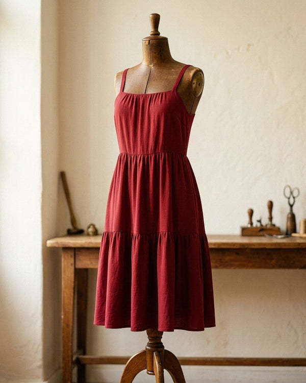 Zastosowanie American Krepa Jasny Bordo Flamenco: Sukienka letnia
