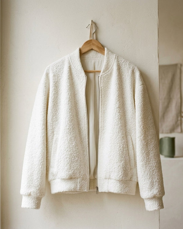 Zastosowanie Boucle Biały White Snow Bukla Biala: Bomberka teddy boucle