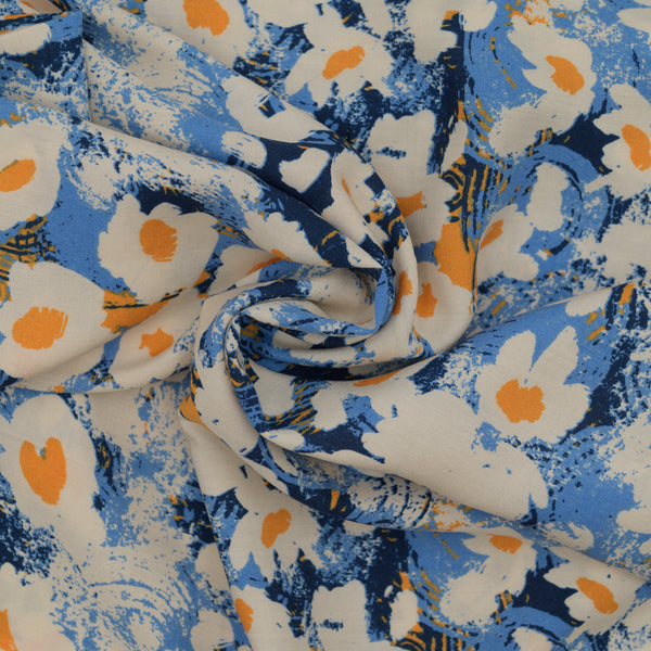 Viscose Printed Blue Floral Ornament