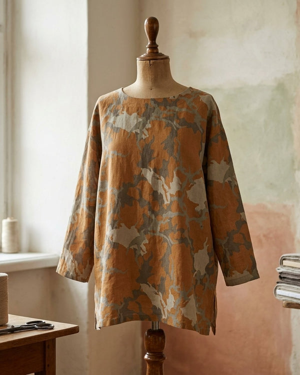 Zastosowanie Len Craspo Drukowana Camo Brown: Tunika lniana
