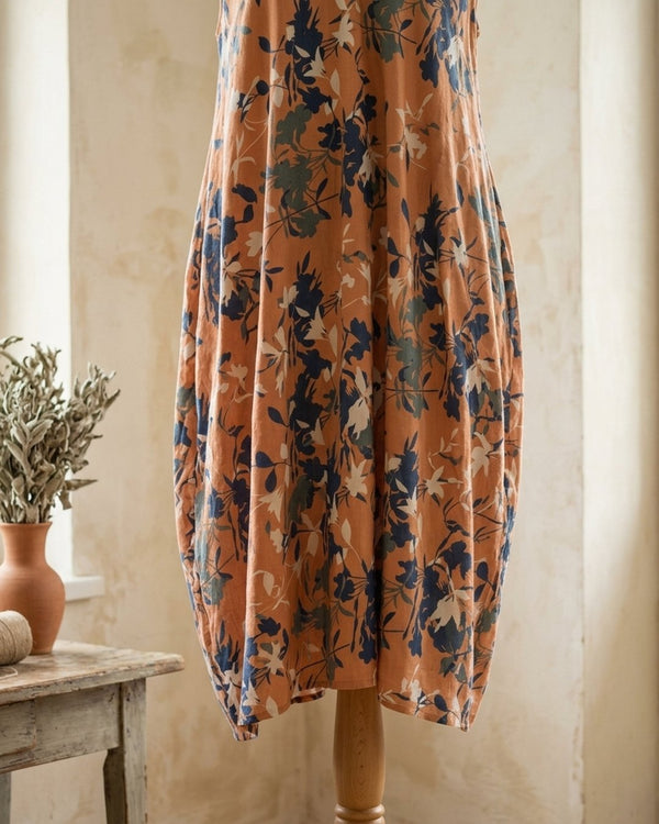 Zastosowanie Len Craspo Drukowana Pomarańczowa Elegancja: Sukienka boho