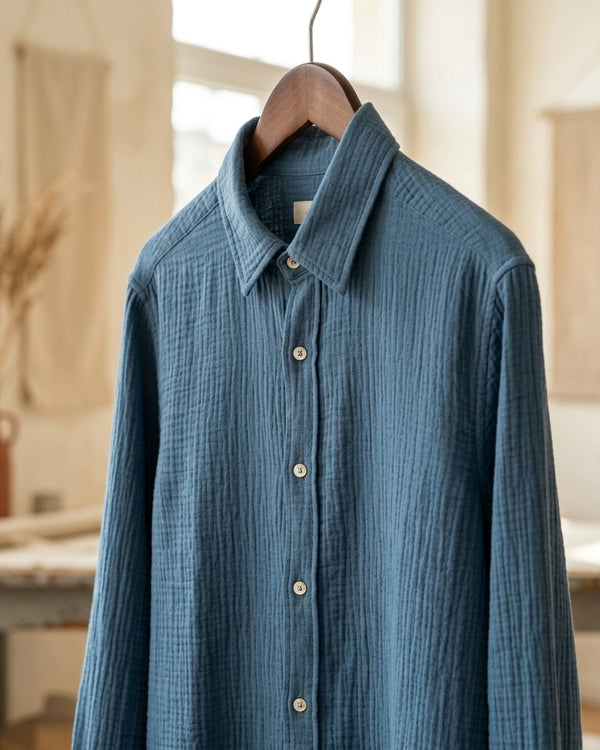 Zastosowanie Muślin Bawełniany Niebieski Denim: Koszula męska