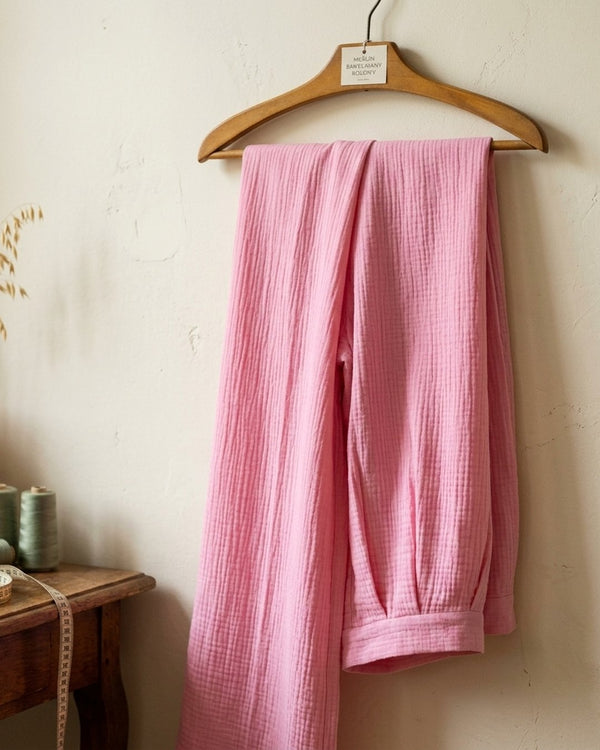 Zastosowanie Muślin Bawełniany Różowy Flamingo Pink: Spodnie szerokie