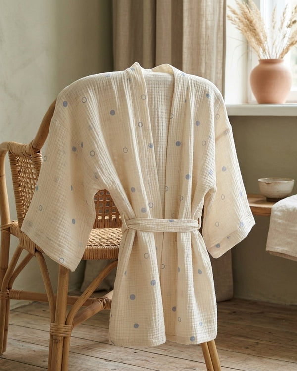 Zastosowanie Muślin Drukowany Bąbelki Niebieski: Kimono plażowe