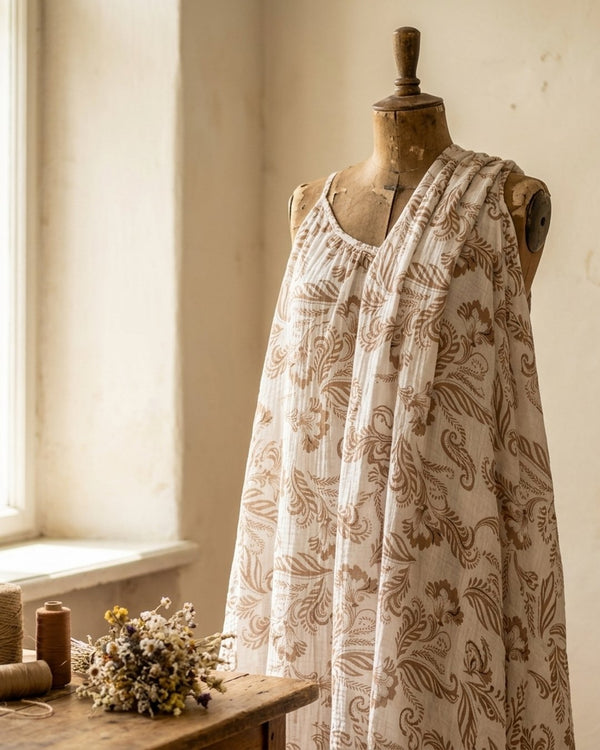 Zastosowanie Muślin Drukowany Floral Karmel: Sukienka letnia muślinowa