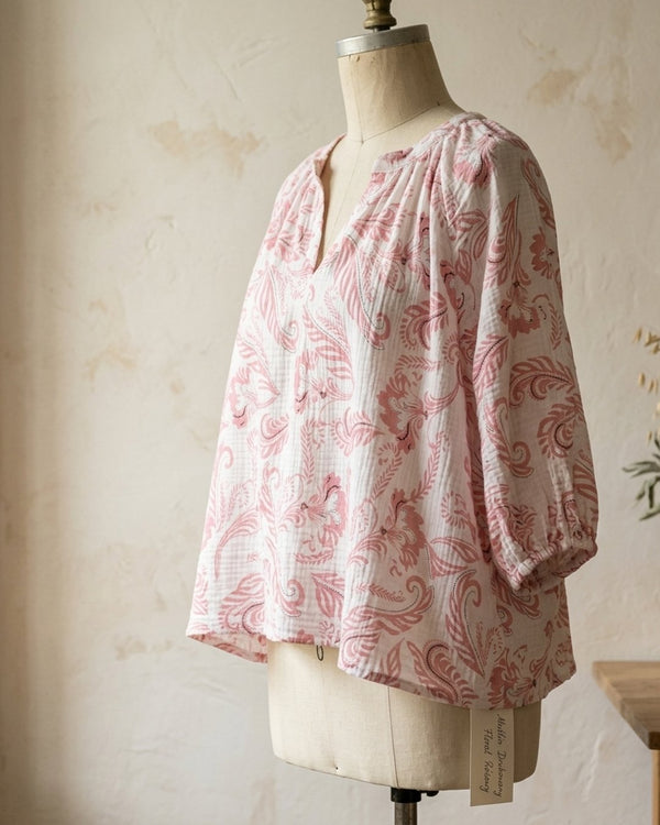 Zastosowanie Muślin Drukowany Floral Różowy: Bluzka muślinowa