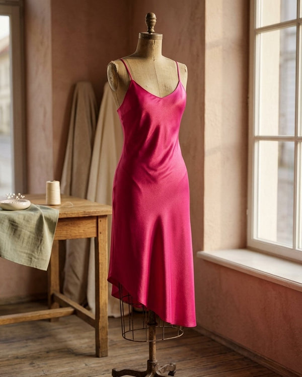 Zastosowanie Satyna Lycra Fuksja: Suknia bias-cut