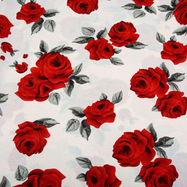 American Krepa Drukowana Czerwone Róże - Textil World