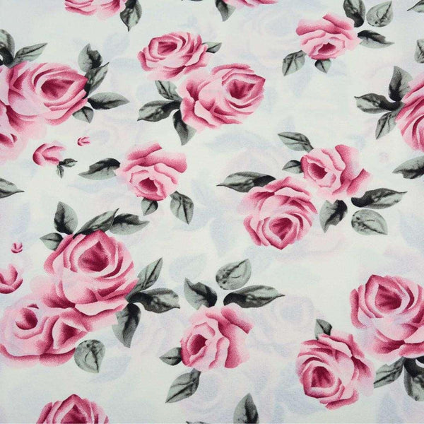 American Krepa Drukowana Różowe Róże - Textil World