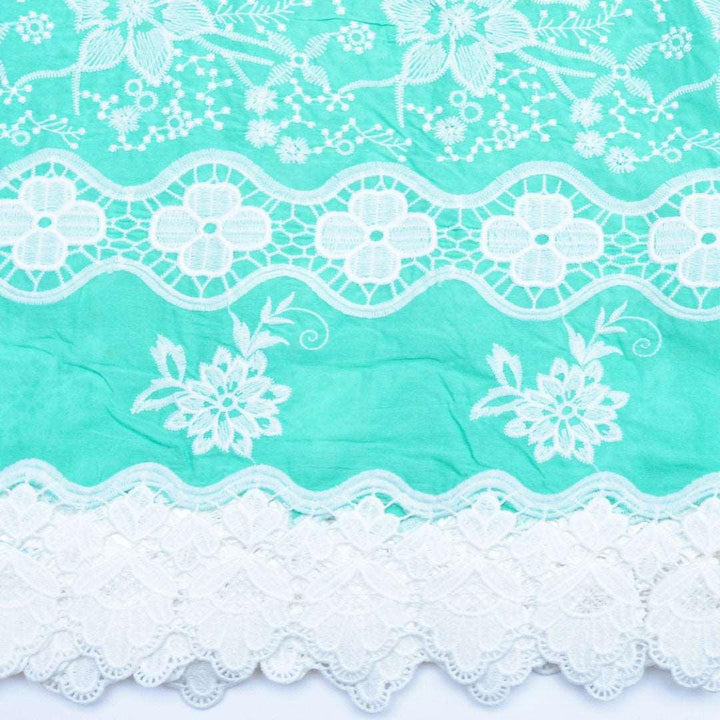 Bawełna Haft Border Aqua - Textil World