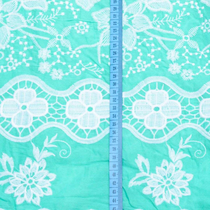 Bawełna Haft Border Aqua - Textil World