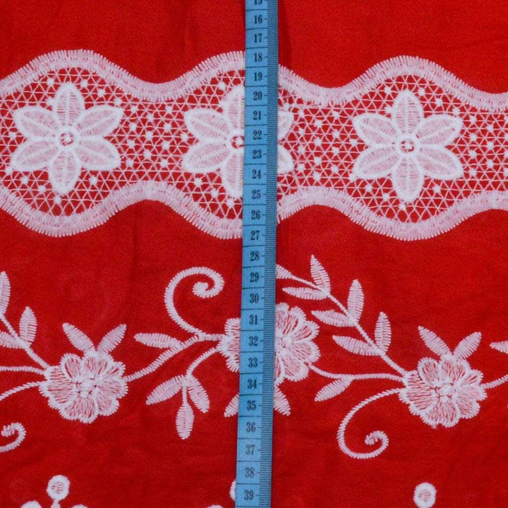 Bawełna Haft Border Ciemna Czerwień - Textil World