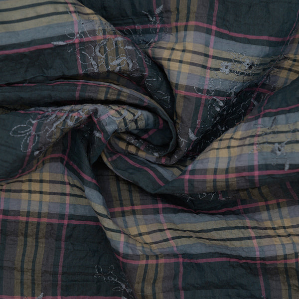 Bawełna Kratka Haftowana Butelkowa Zieleń - Textil World