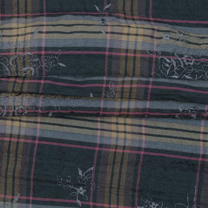 Bawełna Kratka Haftowana Butelkowa Zieleń - Textil World