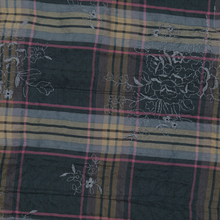Bawełna Kratka Haftowana Butelkowa Zieleń - Textil World