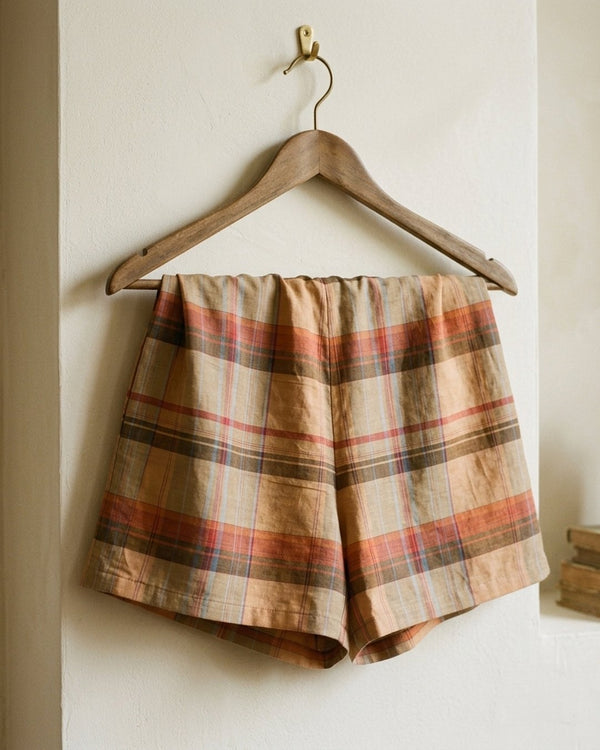 Bawełna Kratka Haftowana Camel - Komplet do snu