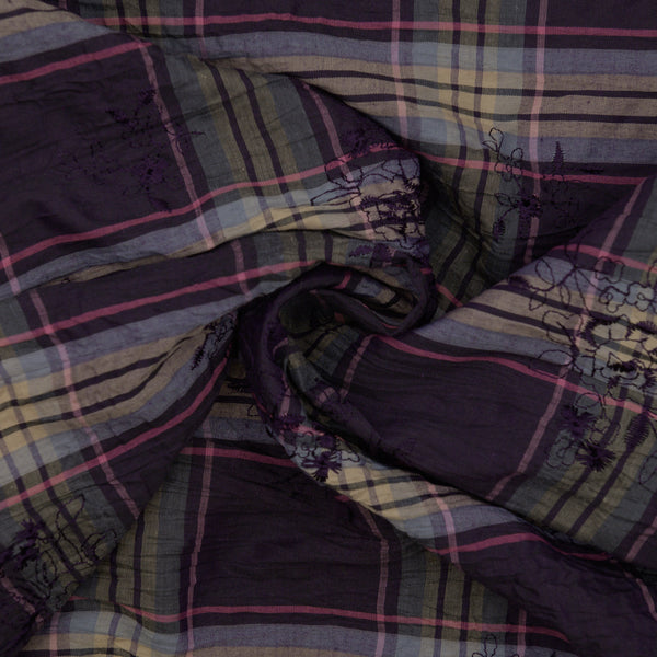 Bawełna Kratka Haftowana Fioletowa - Textil World