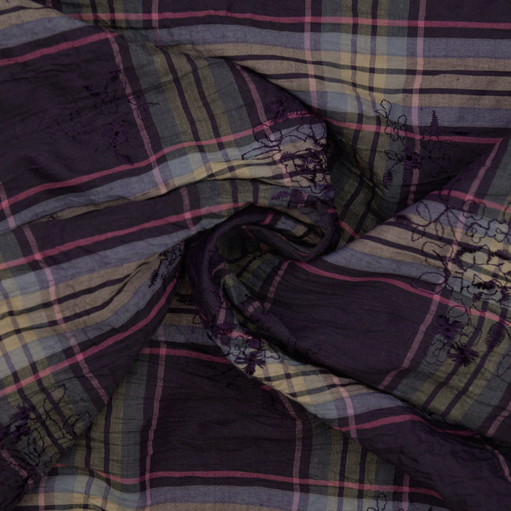 Bawełna Kratka Haftowana Fioletowa - Textil World
