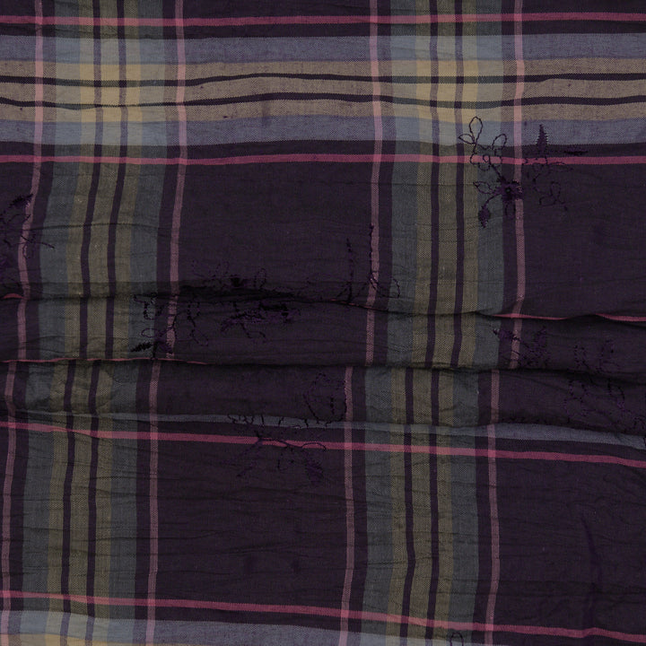 Bawełna Kratka Haftowana Fioletowa - Textil World
