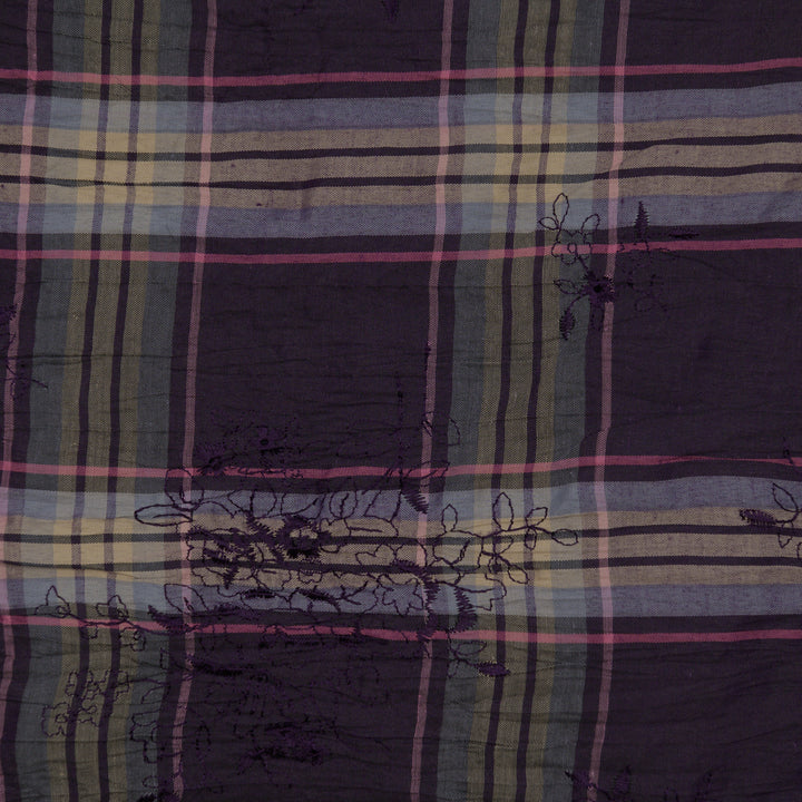 Bawełna Kratka Haftowana Fioletowa - Textil World