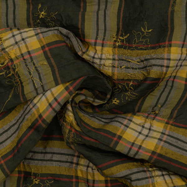 Bawełna Kratka Haftowana Khaki II - Textil World