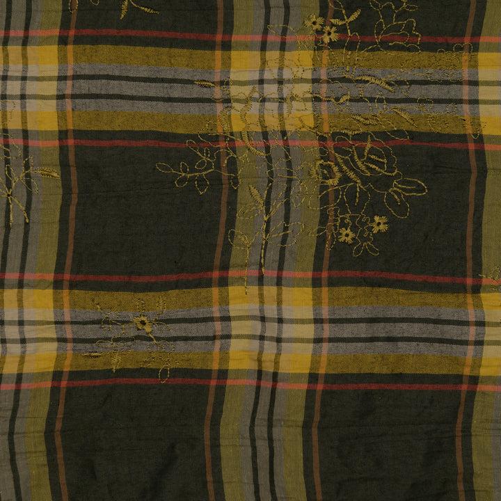 Bawełna Kratka Haftowana Khaki II - Textil World