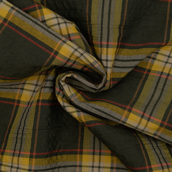 Bawełna Kratka Haftowana Khaki - Textil World