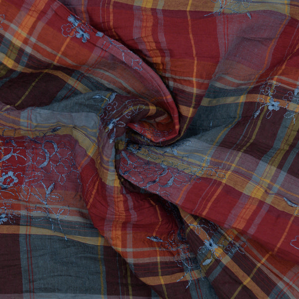 Bawełna Kratka Haftowana Niebieski II - Textil World