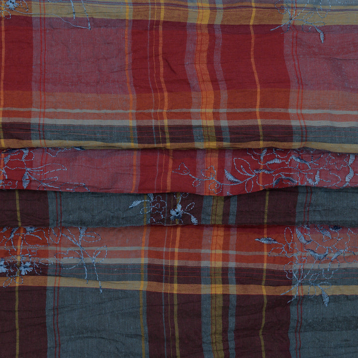 Bawełna Kratka Haftowana Niebieski II - Textil World