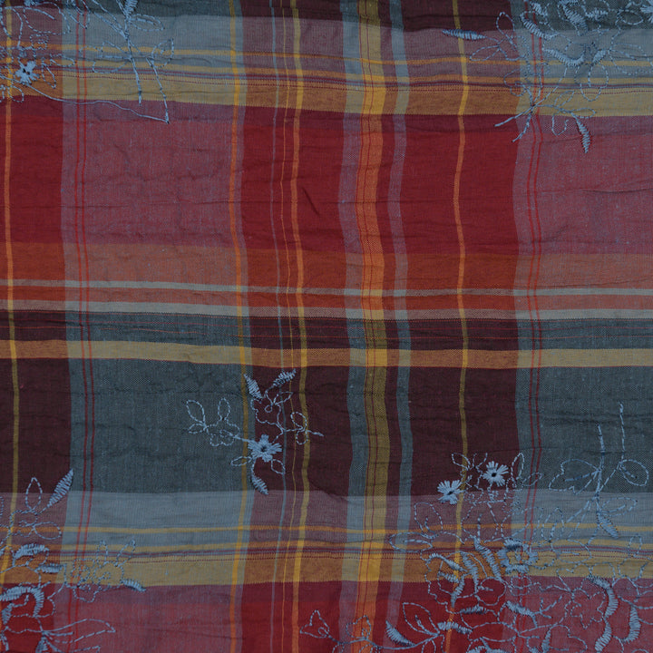 Bawełna Kratka Haftowana Niebieski II - Textil World