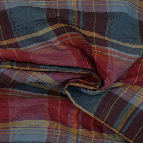 Bawełna Kratka Haftowana Niebieski - Textil World