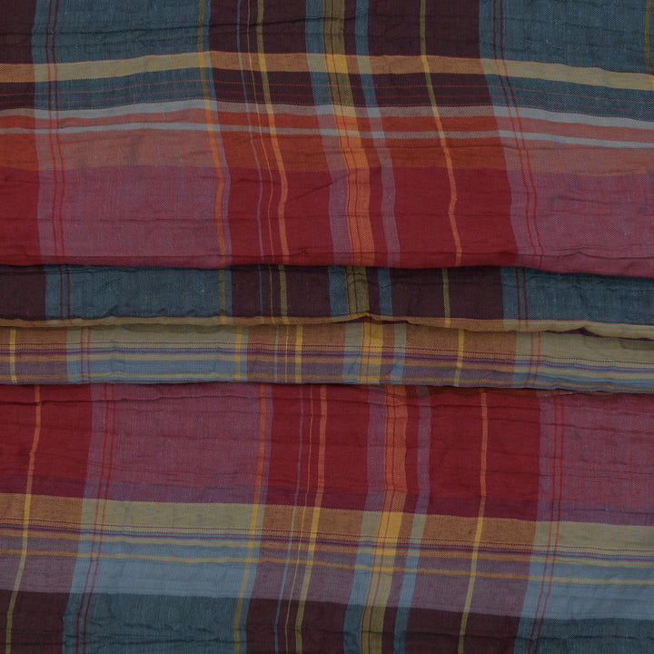 Bawełna Kratka Haftowana Niebieski - Textil World