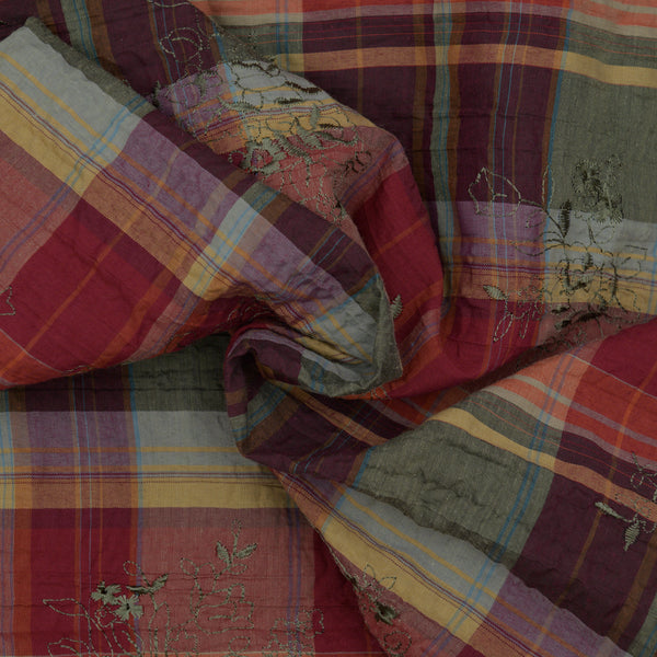 Bawełna Kratka Haftowana Zielony II - Textil World