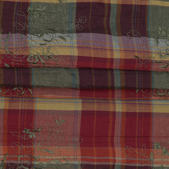 Bawełna Kratka Haftowana Zielony II - Textil World