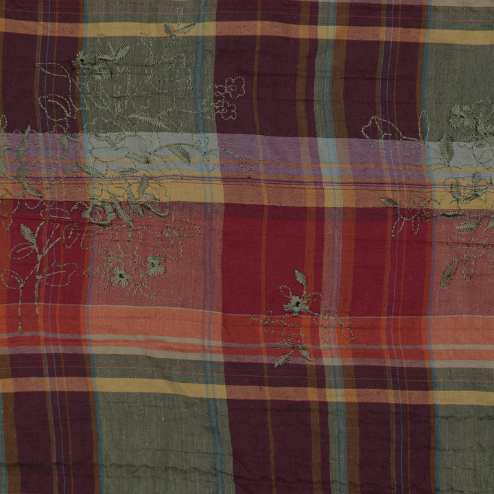 Bawełna Kratka Haftowana Zielony II - Textil World