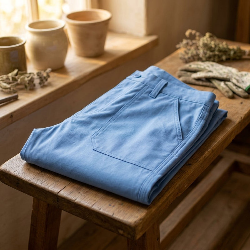 Bawełna Nylon Koszulowa Jasny Jeans – spodnie ogrodowe z tej tkaniny