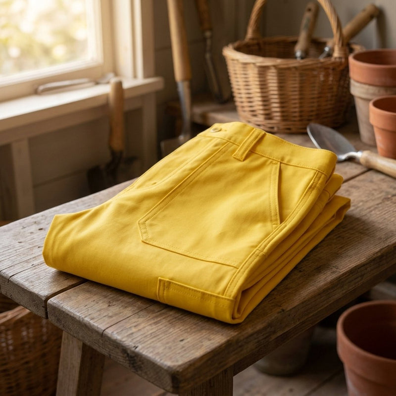 Bawełna Nylon Koszulowa Żołty – spodnie ogrodowe z tej tkaniny