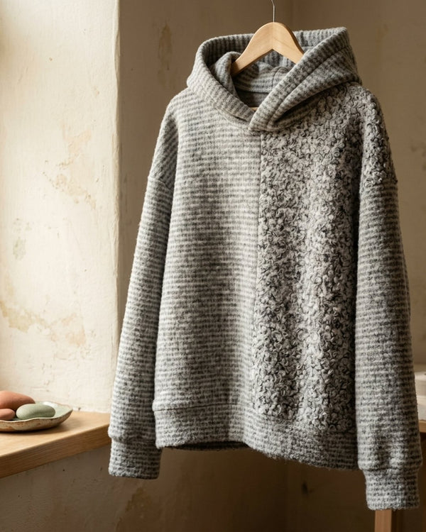 Boucle Szary Melanż - Hoodie oversize boucle