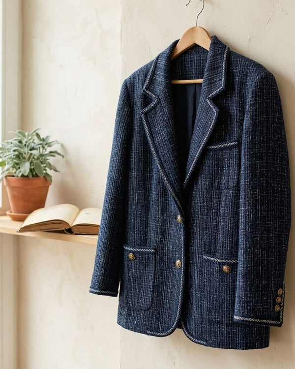 Chanelka Luzio Granatowa Klasyka - Żakiet tweed oversize