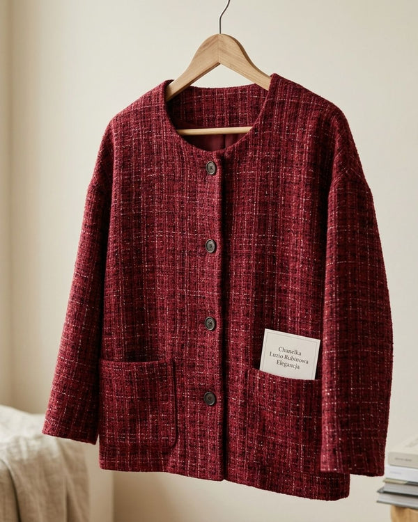 Chanelka Luzio Rubinowa Elegancja - Żakiet tweed oversize