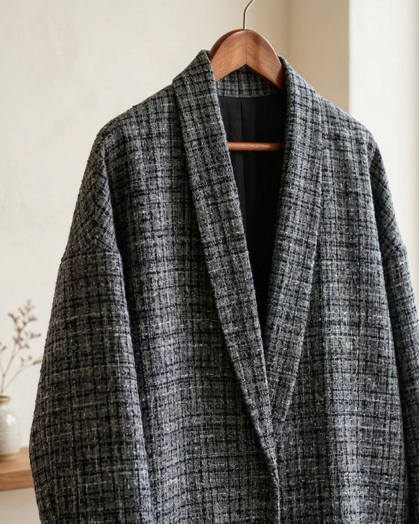 Chanelka Luzio Szara Czarna - Żakiet tweed oversize