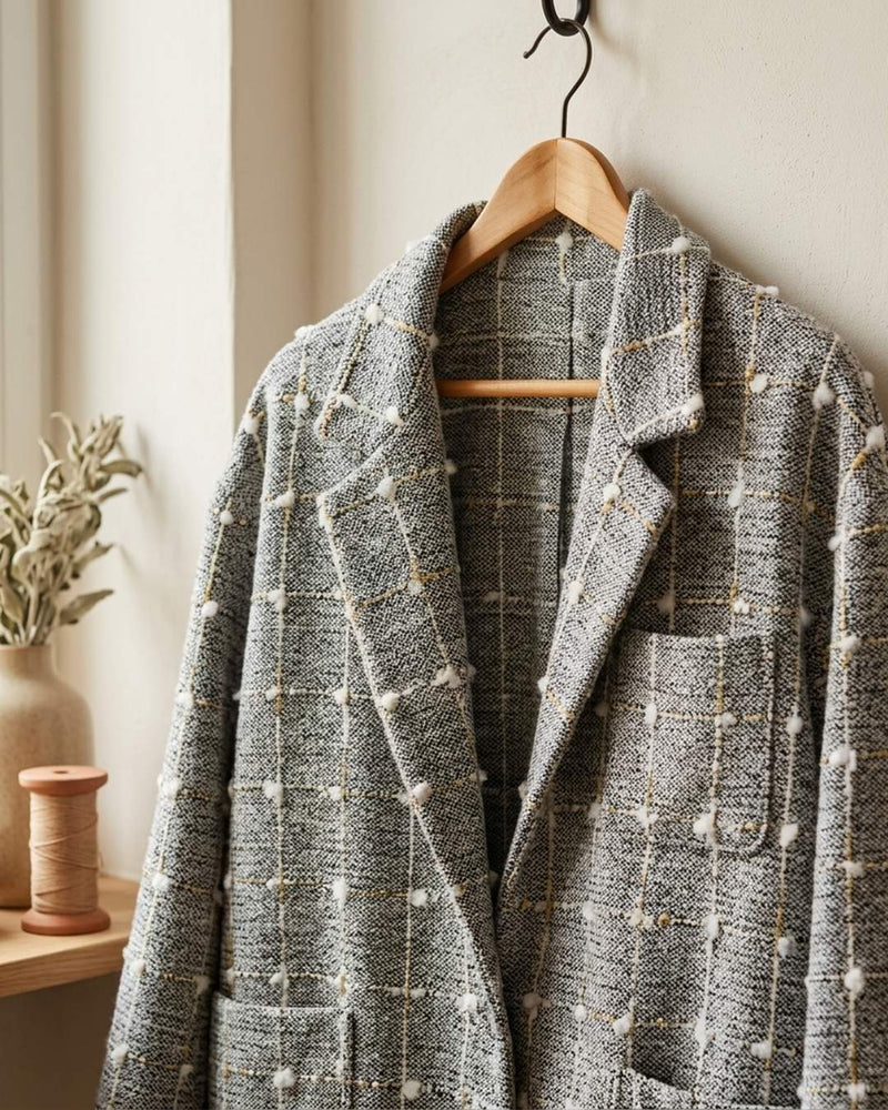Chanelka Szara Gold - Żakiet tweed oversize