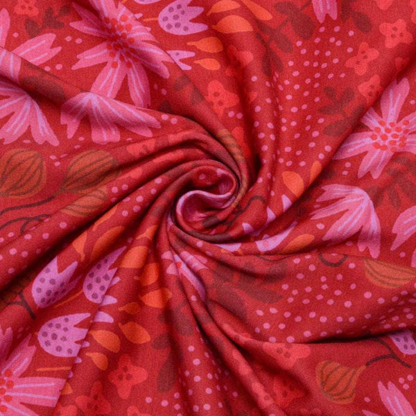 Dresówka Drukowana kwiaty w czerwonej kolorystyce - Textil World