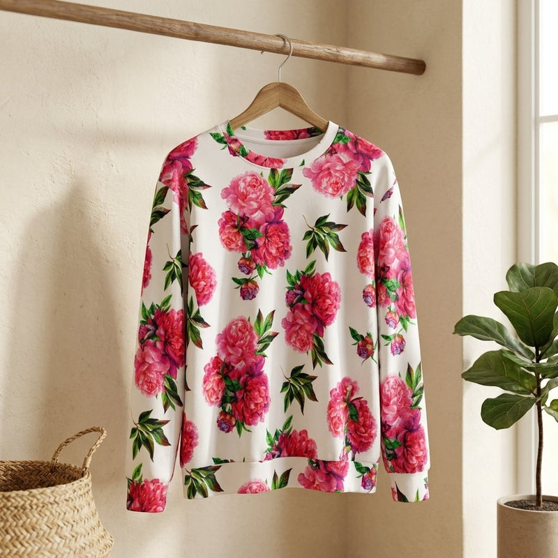 Dresówka Drukowana Różowe Kwiaty – bluza dresowa z tej tkaniny