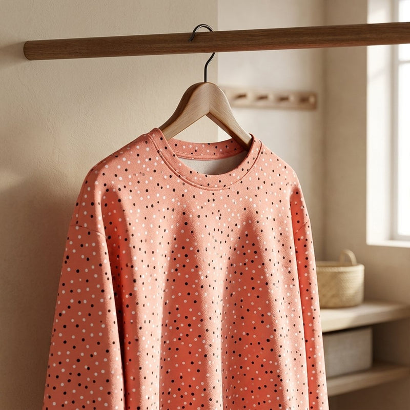 Dresówka Petelka Drukowana Kropki – bluza dresowa z tej tkaniny