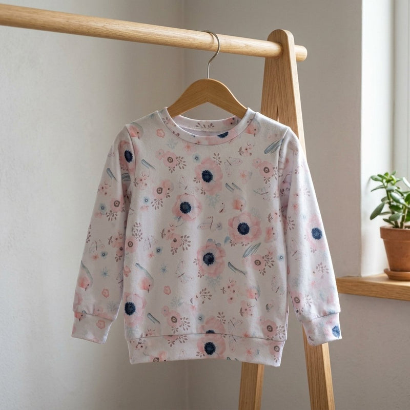 Dresówka Petelka Drukowana Urocza Pudrowa Japońska Natura – bluza dresowa z tej tkaniny