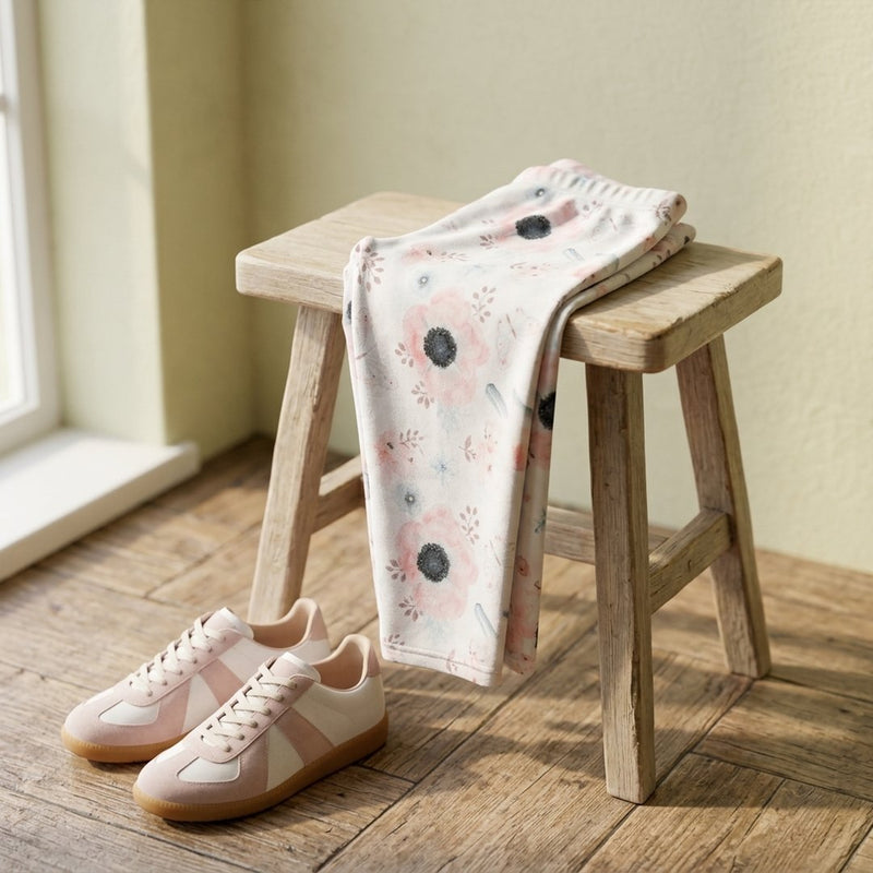 Dresówka Petelka Drukowana Urocza Pudrowa Japońska Natura – legginsy z tej tkaniny