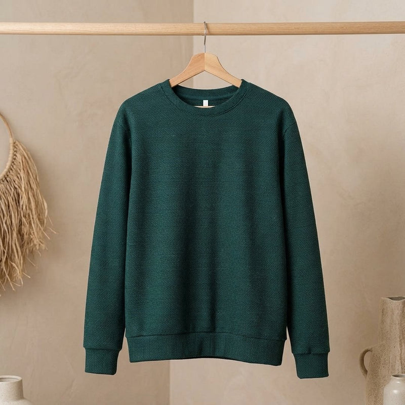 Dzianina Tweed Jodełka Butelkowa Zielony – bluza dresowa z tej tkaniny